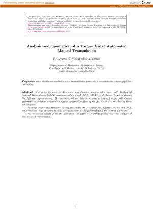 Analysis and Simulation of a Torque Assist Automated Manual Transmission