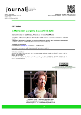 In Memoriam Margarita Salas (1938-2019) Volumen 5 Numero 1 Pp 124-130 Manuel Benito De Las Heras, Francisco J