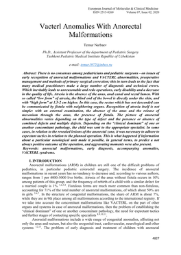 Vacterl Anomalies with Anorectal Malformations