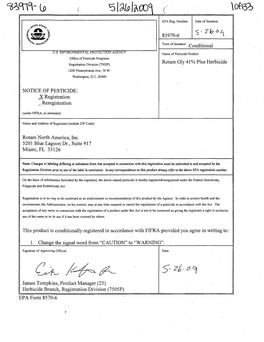 U.S. EPA, Pesticide Product Label, ROTAM GLY 41% PLUS HERBICIDE, 05/26/2009