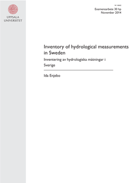 Inventory of Hydrological Measurements in Sweden Inventering Av Hydrologiska Mätningar I Sverige