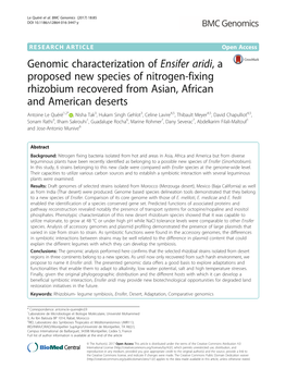 Genomic Characterization of Ensifer Aridi, a Proposed