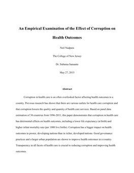 An Empirical Examination of the Effect of Corruption on Health Outcomes