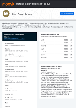 Horaires Et Trajet De La Ligne 56 De Bus Sur Une Carte