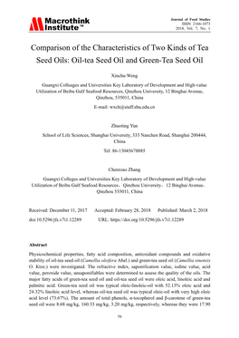 Oil-Tea Seed Oil and Green-Tea Seed Oil
