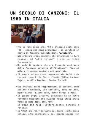 Un Secolo Di Canzoni: Il 1960 in Italia