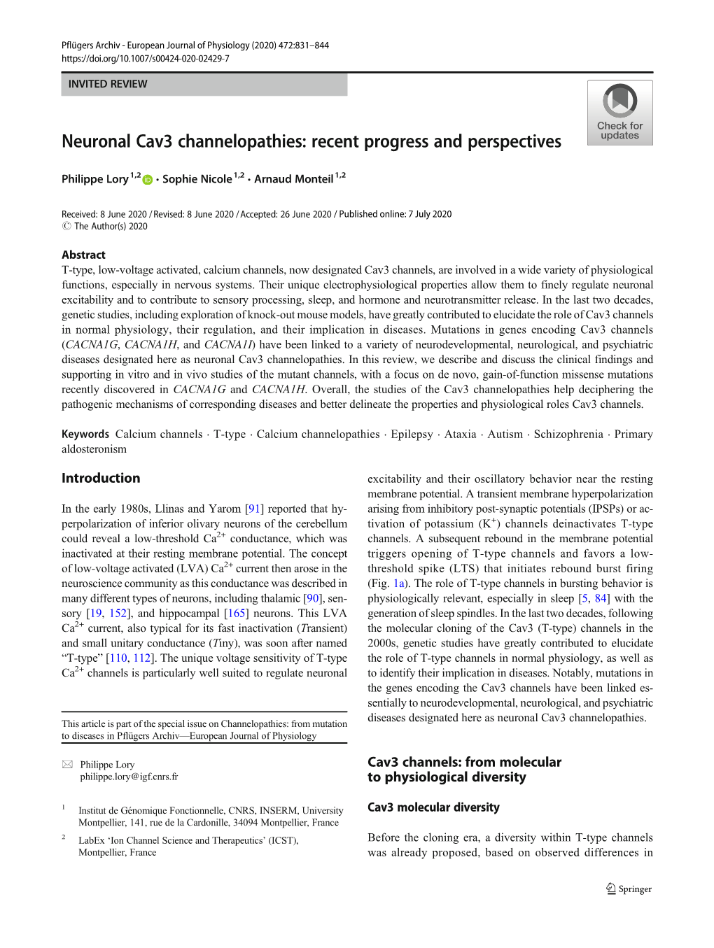 Neuronal Cav3 Channelopathies: Recent Progress and Perspectives