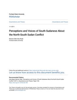 Perceptions and Voices of South Sudanese About the North-South Sudan Conflict