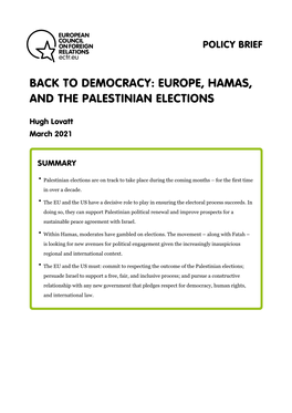 Back to Democracy: Europe, Hamas, and the Palestinian Elections