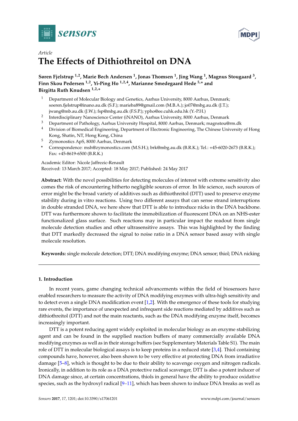 The Effects of Dithiothreitol on DNA