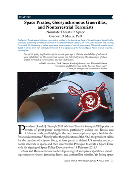 Space Pirates, Geosynchronous Guerrillas, and Nonterrestrial Terrorists Nonstate Threats in Space Gregory D