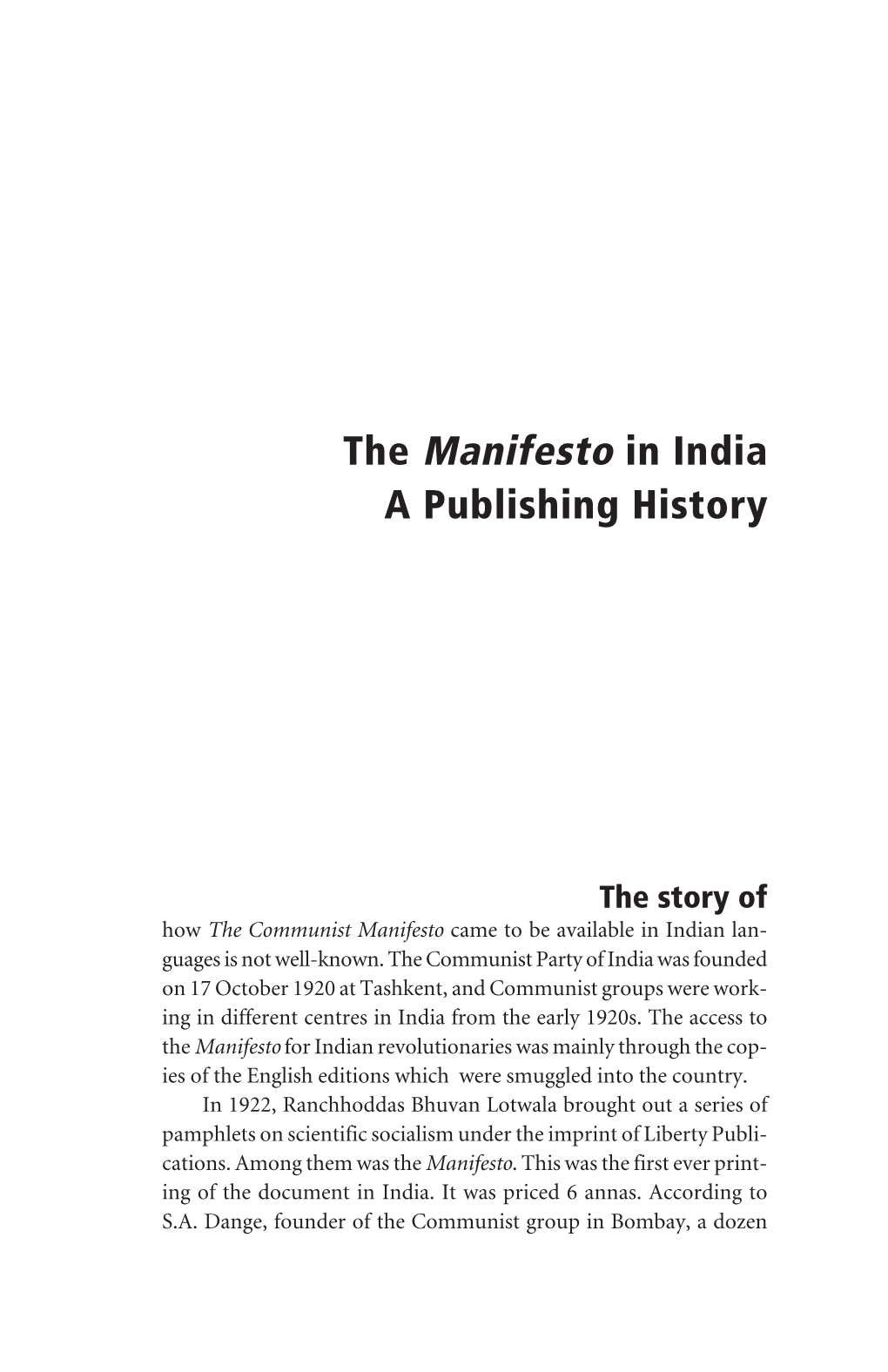 Publishing History of the Manifesto in India