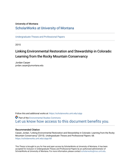 Linking Environmental Restoration and Stewardship in Colorado: Learning from the Rocky Mountain Conservancy