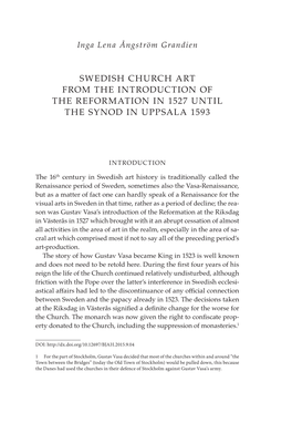 Swedish Church Art from the Introduction of the Reformation in 1527 Until the Synod in Uppsala 1593
