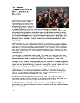 Inti-Illimani Celebrates 50 Years of Music, Activism & Education