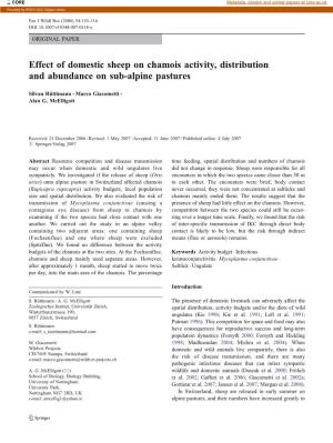 Effect of Domestic Sheep on Chamois Activity, Distribution and Abundance on Sub-Alpine Pastures