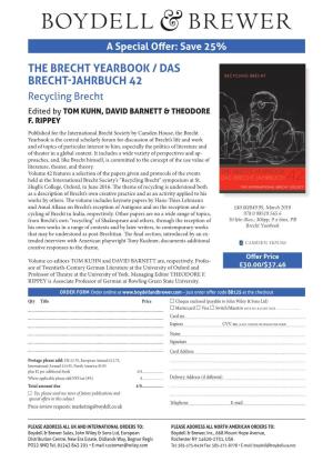 BRECHT YEARBOOK / DAS BRECHT-JAHRBUCH 42 Recycling Brecht Edited by TOM KUHN, DAVID BARNETT & THEODORE F