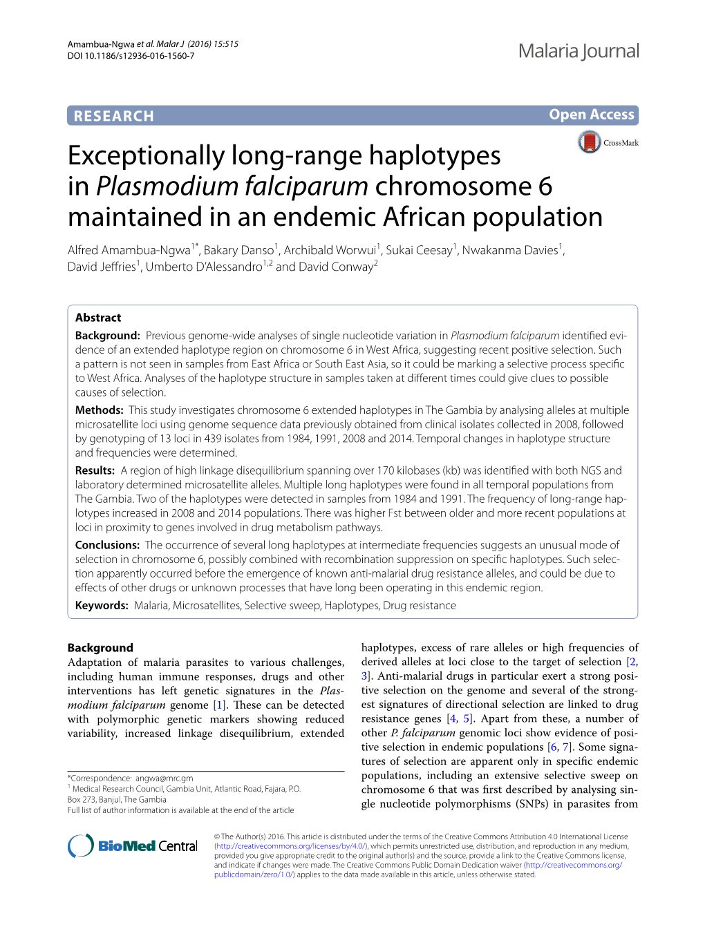 Exceptionally Long-Range Haplotypes in Plasmodium Falciparum