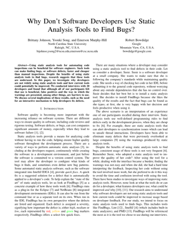Why Don't Software Developers Use Static Analysis Tools to Find Bugs?