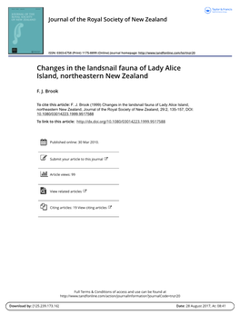 Changes in the Landsnail Fauna of Lady Alice Island, Northeastern New Zealand