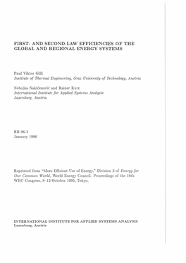 And Second-Law Efficiencies of the Global and Regional Energy Systems