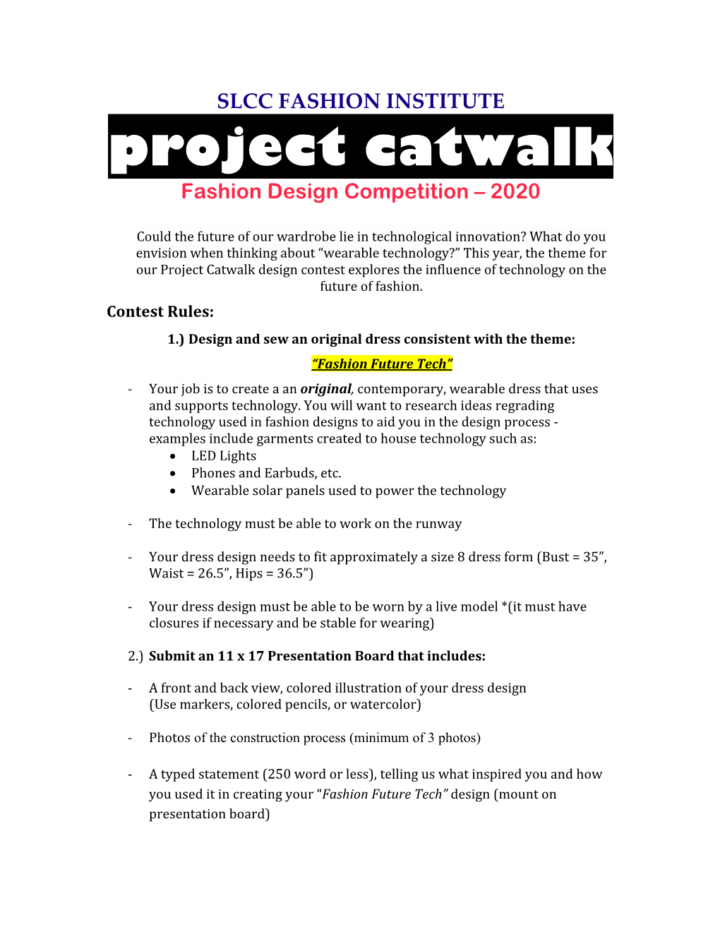 Project Catwalk 2020 Contest Rules (Fututre Fashion Tech)