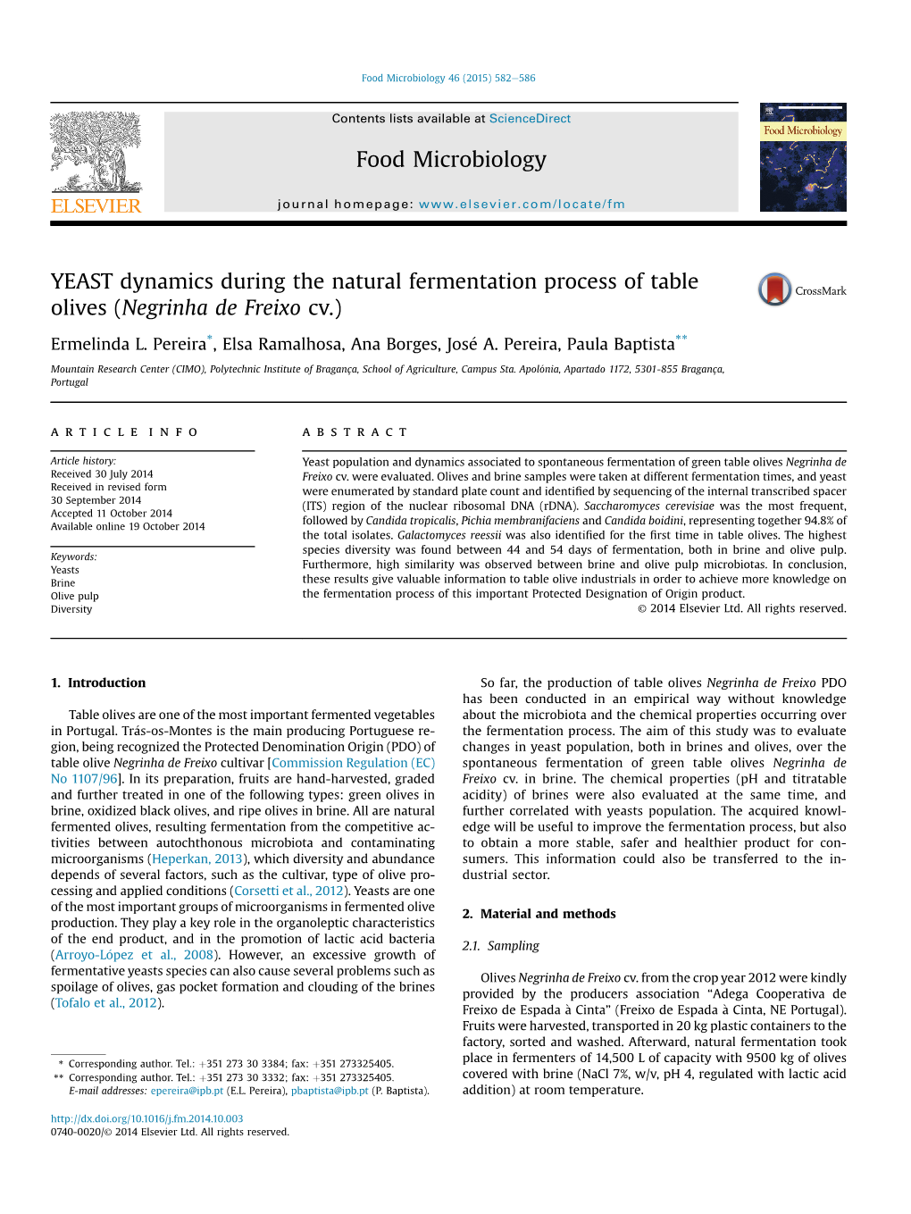 YEAST Dynamics During the Natural Fermentation Process of Table Olives (Negrinha De Freixo Cv.)