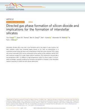 Directed Gas Phase Formation of Silicon Dioxide and Implications for the Formation of Interstellar Silicates