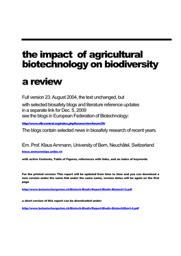 The Impact of Agricultural Biotechnology on Biodiversity a Review