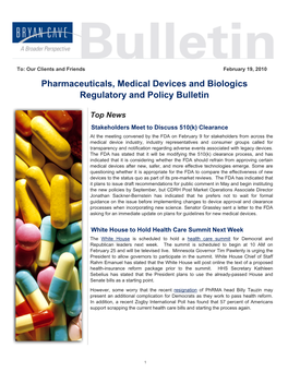 Pharmaceuticals, Medical Devices and Biologics Regulatory and Policy Bulletin