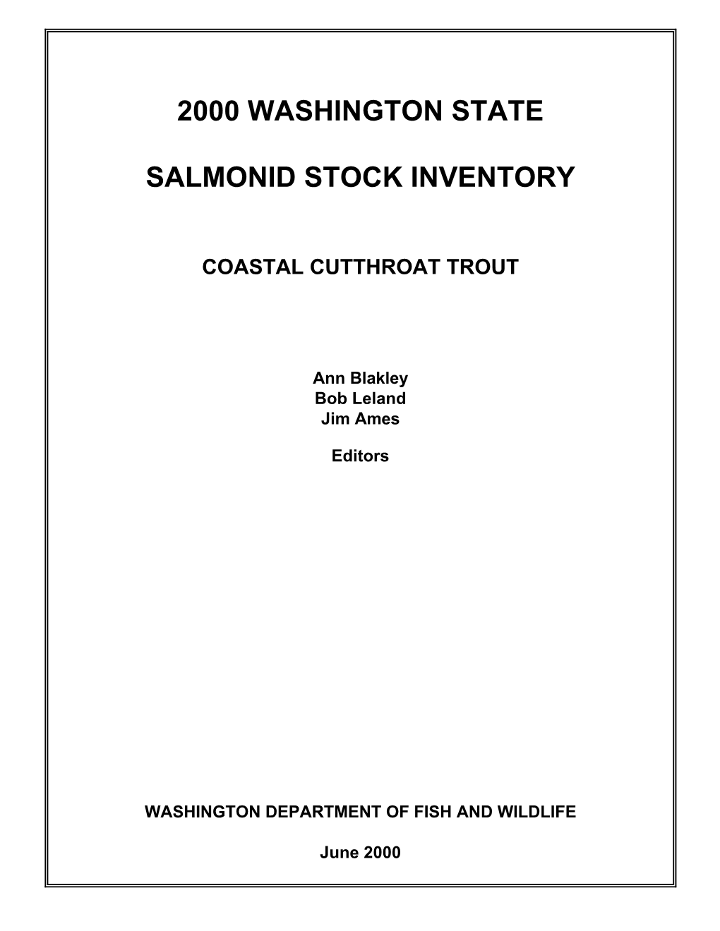 WDFW 2000 Washington State Salmonid Stock Inventory (SASSI)