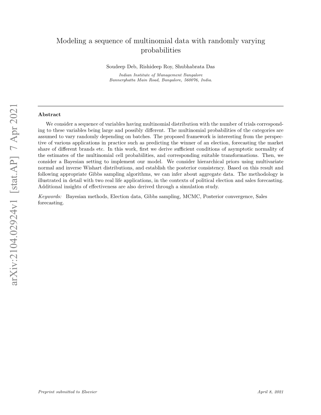 Modeling a Sequence of Multinomial Data with Randomly Varying