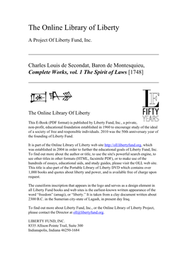 Online Library of Liberty: Complete Works, Vol. 1 the Spirit of Laws