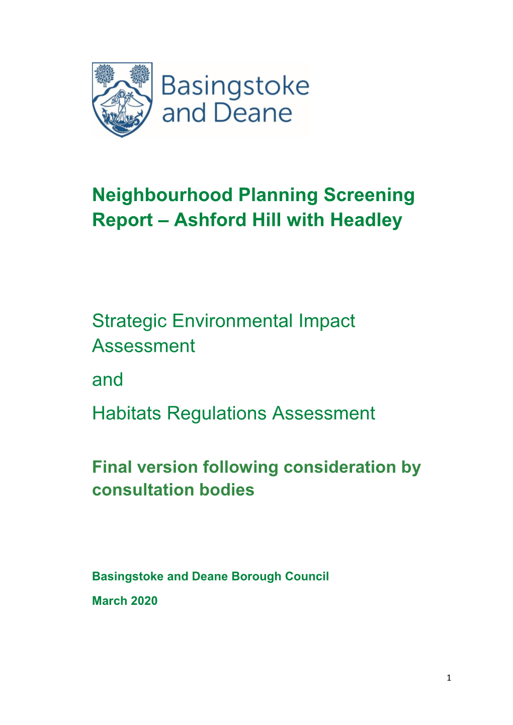 Ashford Hill with Headley Neighbourhood Plan SEA and HEA