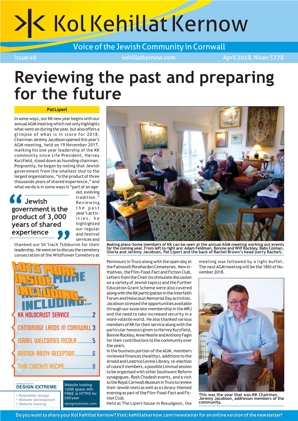 49 Kehillatkernow.Com April 2018, Nisan 5778 Reviewing the Past and Preparing for the Future