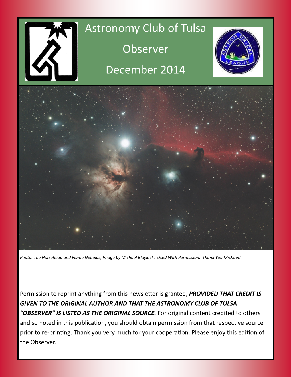 Astronomy Club of Tulsa Observer December 2014