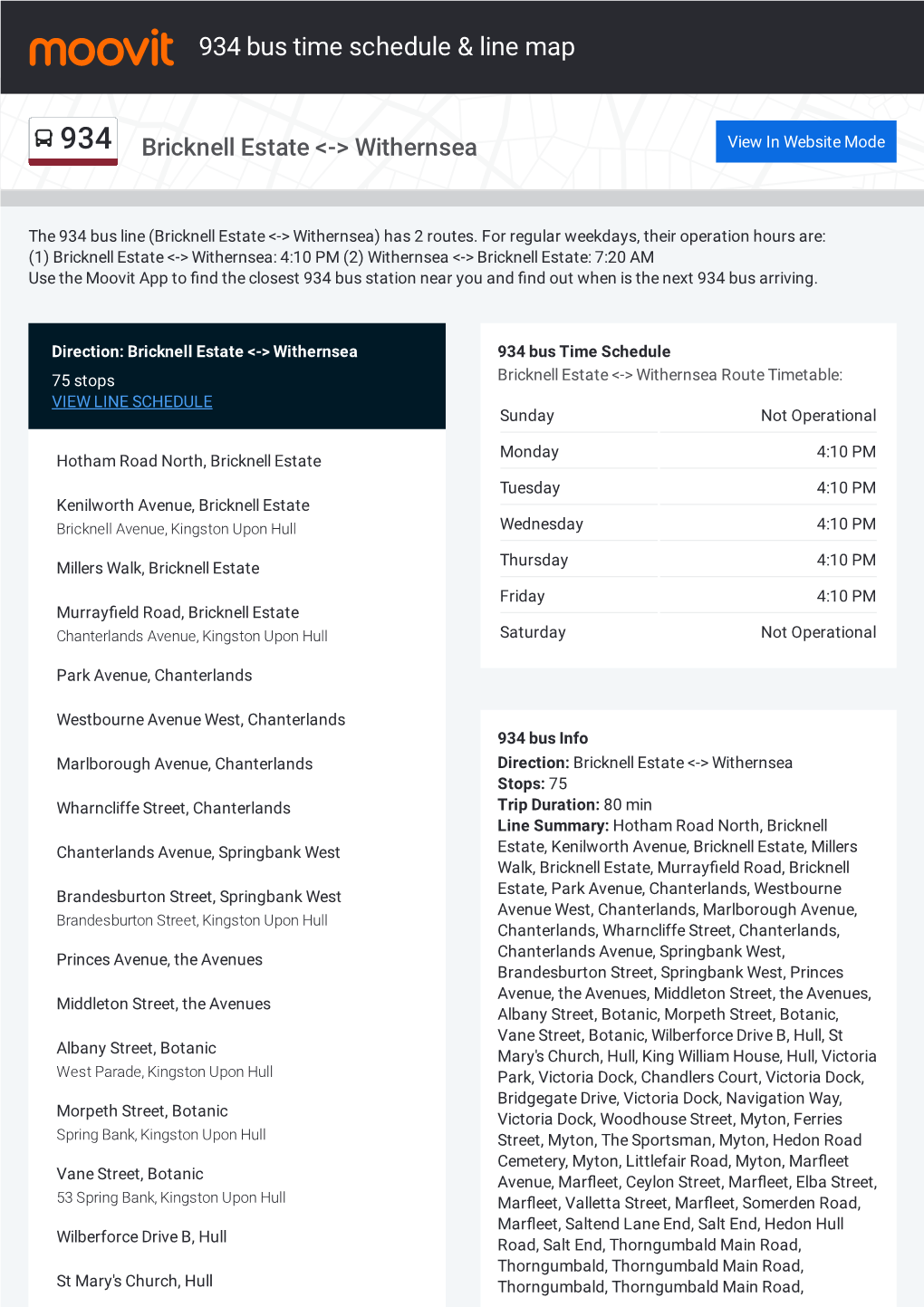 934 Bus Time Schedule & Line Route