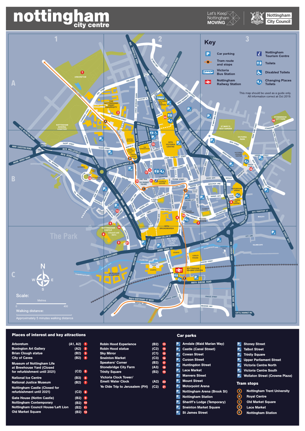 Nottingham City Centre Navigator Stylised Simplified Map A4 Visit