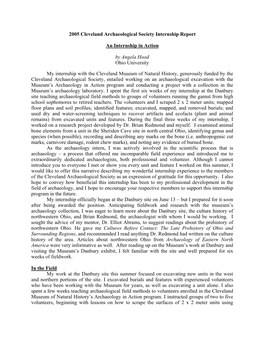2005 Cleveland Archaeological Society Internship Report