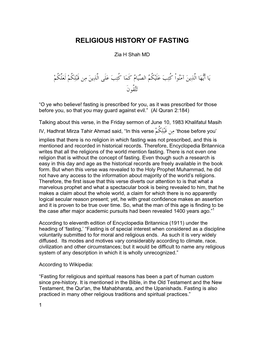 Religious History of Fasting