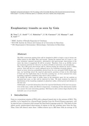 Exoplanetary Transits As Seen by Gaia
