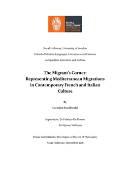 The Migrant's Corner: Representing Mediterranean Migrations in Contemporary French and Italian Culture