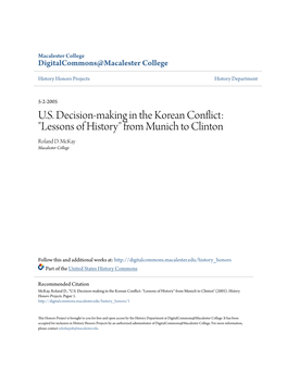 U.S. Decision-Making in the Korean Conflict: "Lessons of History" from Munich to Clinton Roland D