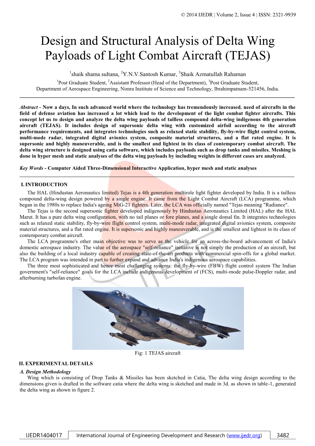 Design and Structural Analysis of Delta Wing Payloads of Light Combat Aircraft (TEJAS)