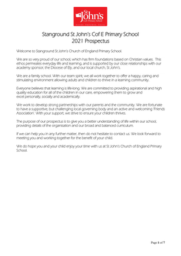 Stanground St John's Cof E Primary School 2021 Prospectus
