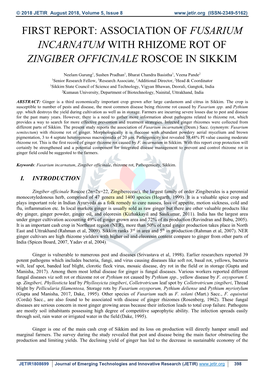 First Report: Association of Fusarium Incarnatum with Rhizome Rot of Zingiber Officinale Roscoe in Sikkim