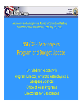 NSF/OPP Astrophysics Program and Budget Update
