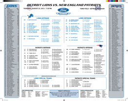 Detroit Lions Vs. New England Patriots