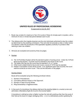 UNIFIED RULES of PROFESSIONAL KICKBOXING As Approved on July 26, 2017