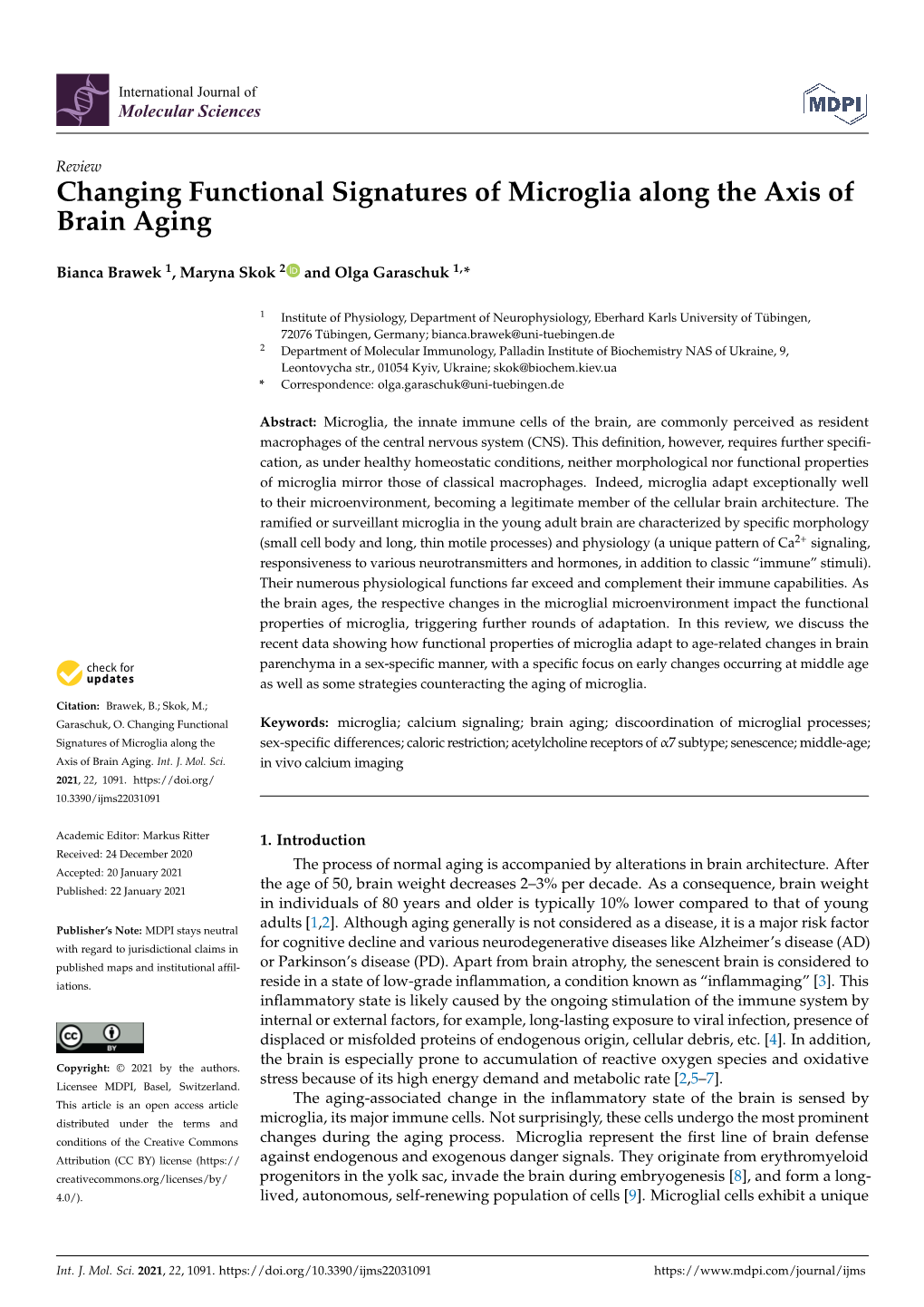 Changing Functional Signatures of Microglia Along the Axis of Brain Aging